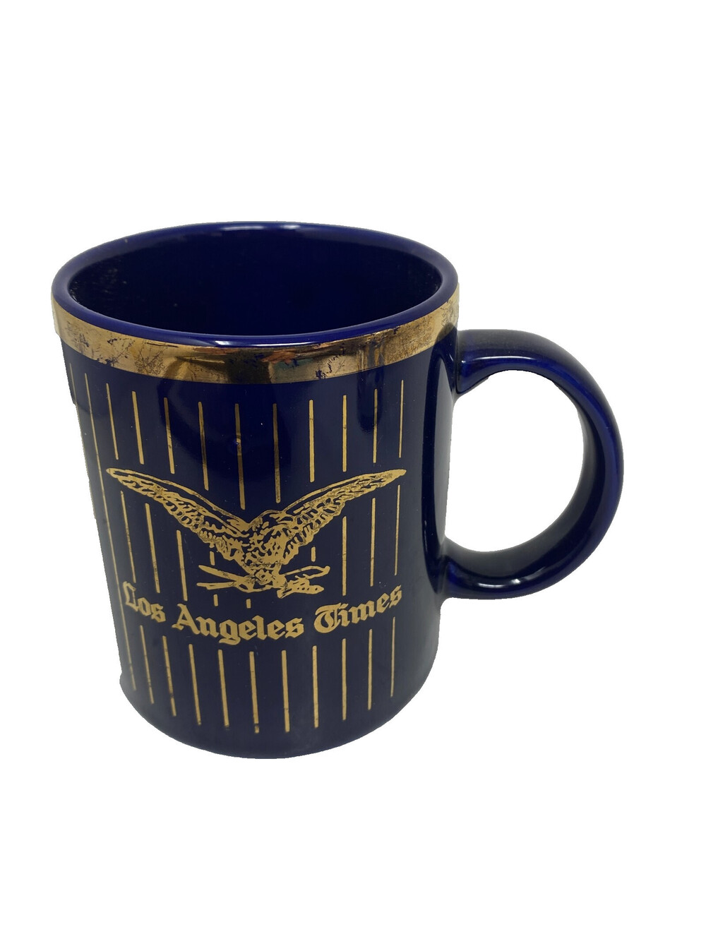 Vintage Los Angeles Times Newspaper Cobalt Blue Gold Eagle Logo Coffee Mug Cup